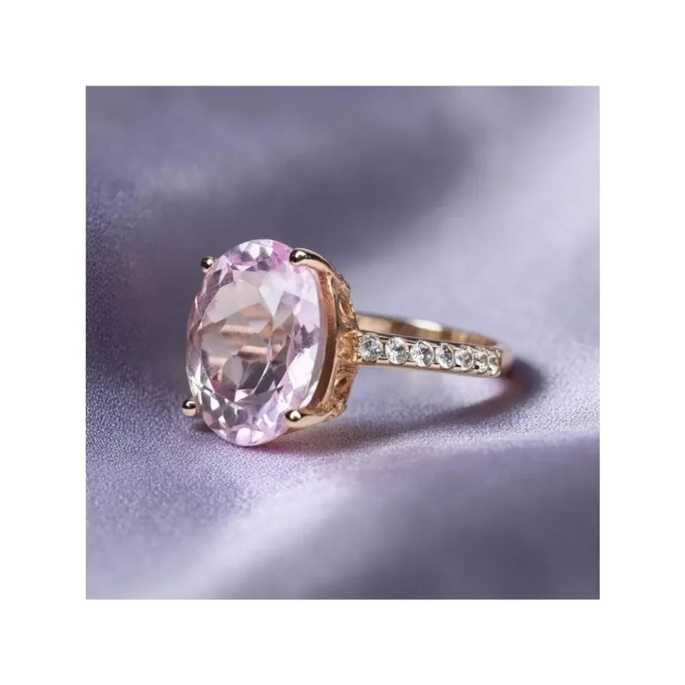 10K Rose Gold Large 5.6CT Pink Sapphire Ring - Size 6 -Pave Wedding Band -3.2g - Picture 13 of 15